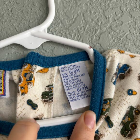Tad Little Vintage Boys 6-9 Months Onesie bodysuit Blue Tan Trucks - Picture 5 of 7